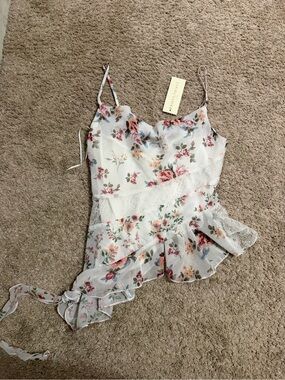 Floral White Ruffle Slip Top